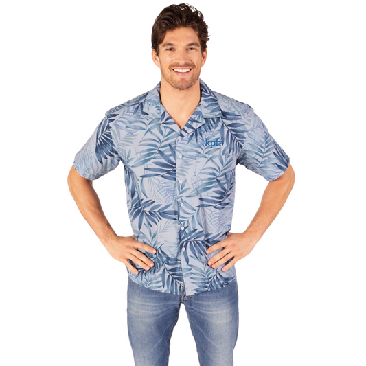 Blue Tonal Print Hawaiian Shirt